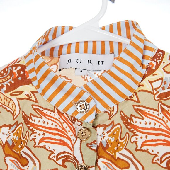 BURU Peplum Puffed Sleeve Button Front Top & Pull On Pants Set Women's Small - Picture 3 of 9